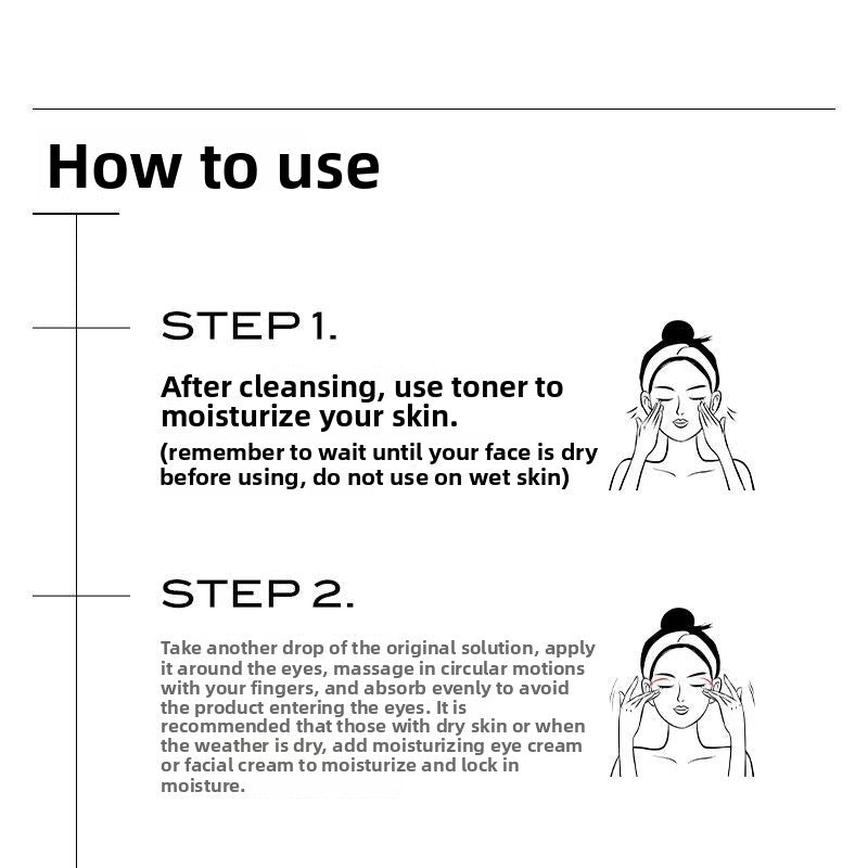 How to use skincare instructions with illustrations for applying toner and moisturizer.