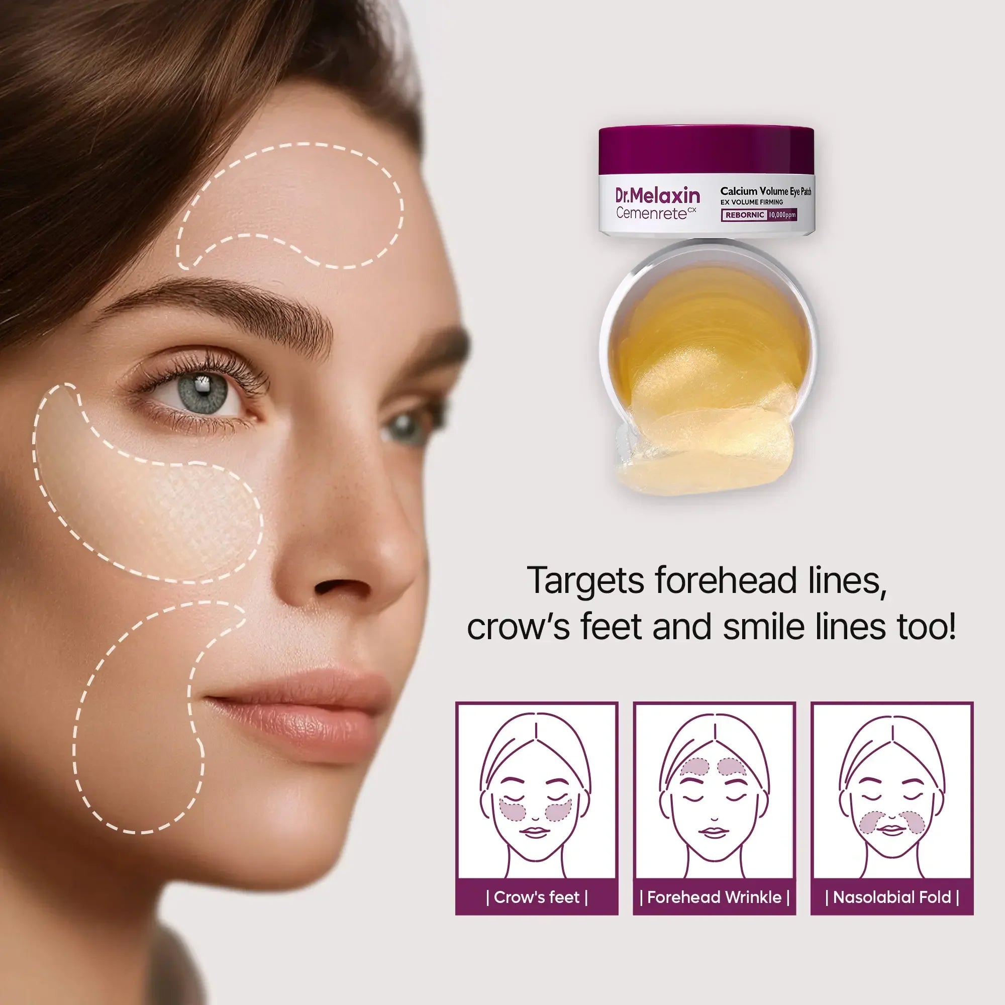 Collagen boost firming eye balm targeting forehead lines, crow’s feet, and smile lines