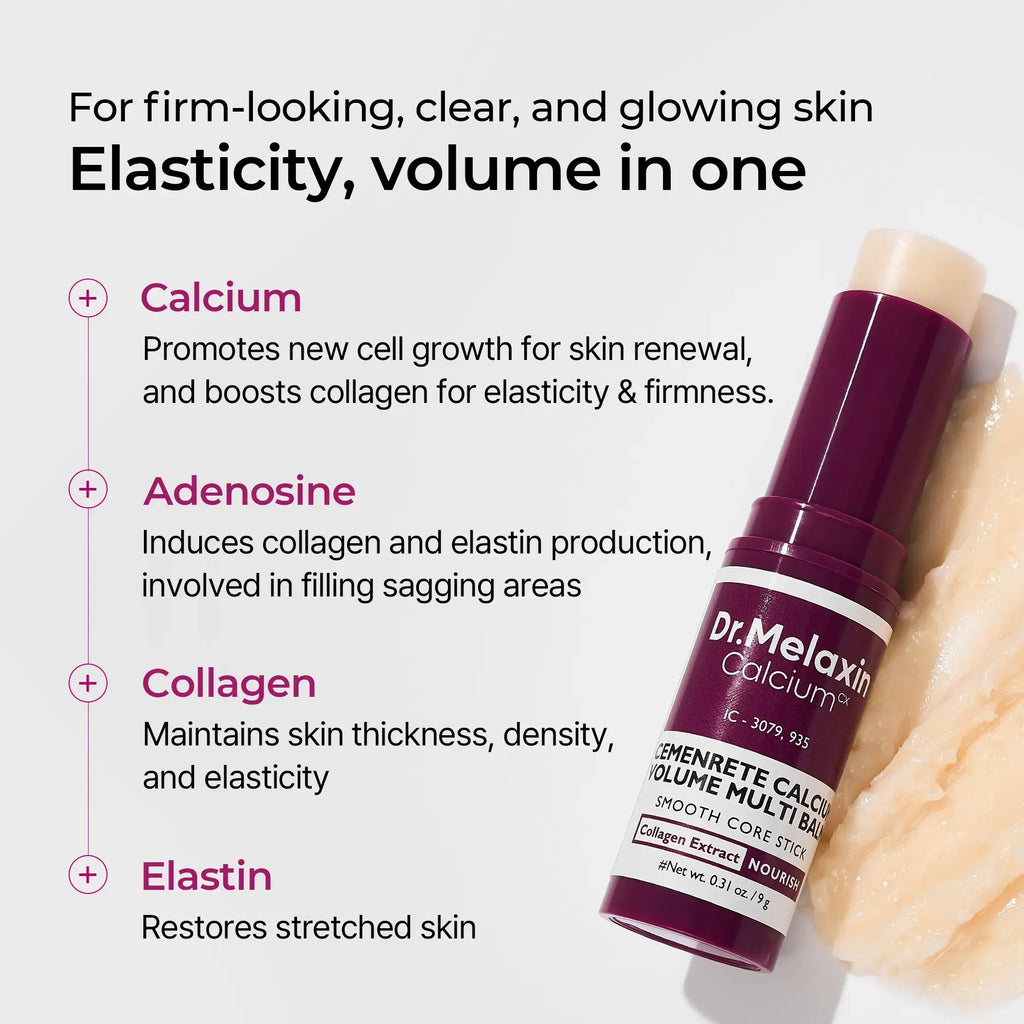 Collagen boost firming balm stick with product texture and skin renewal ingredient benefits