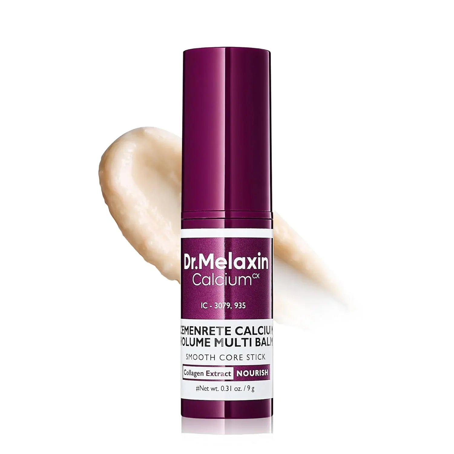 Dr. Melaxin Calcium multi balm stick with creamy texture on a white background
