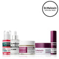 Dr.Melaxin collagen skin care set with serums, creams, and balm on white background